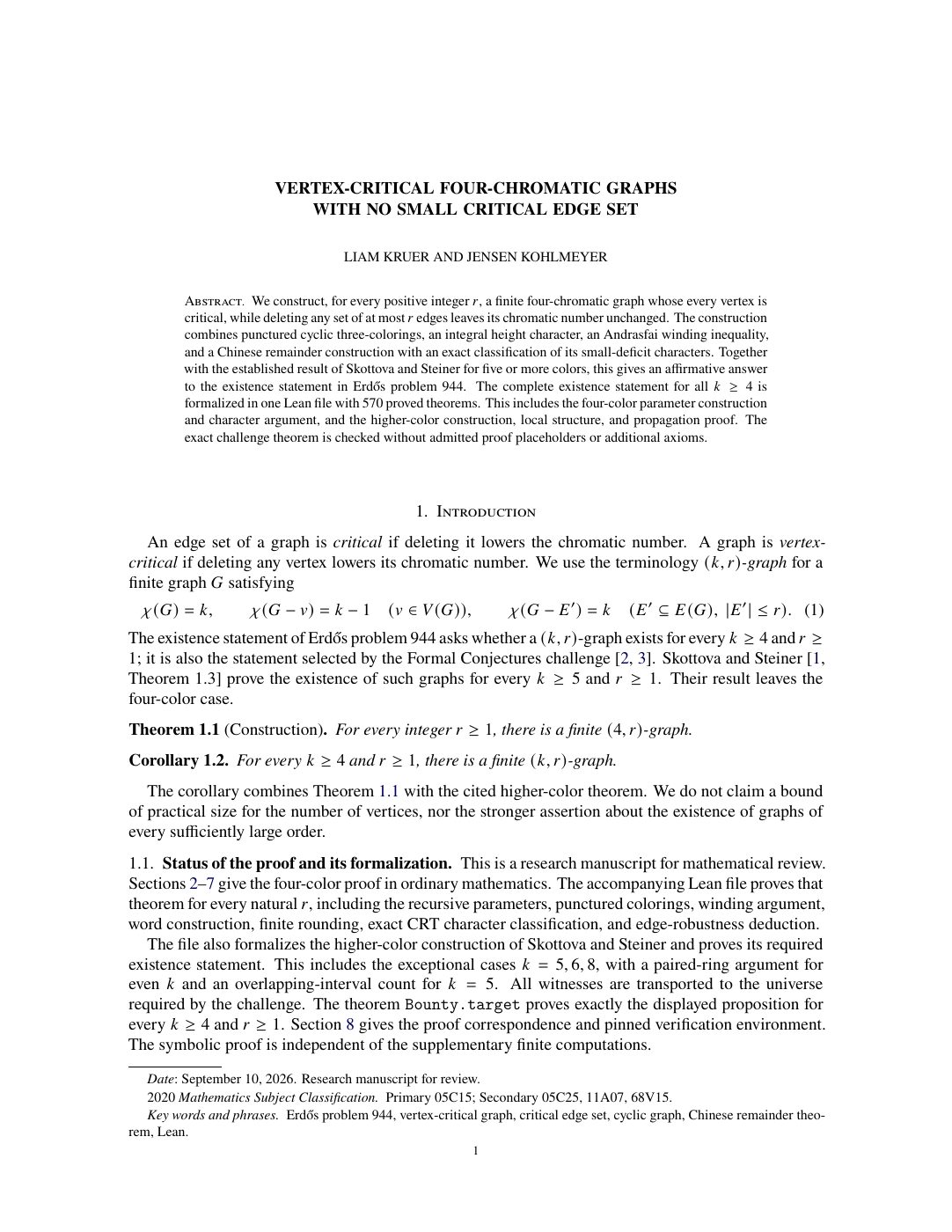 First page of Critical graphs