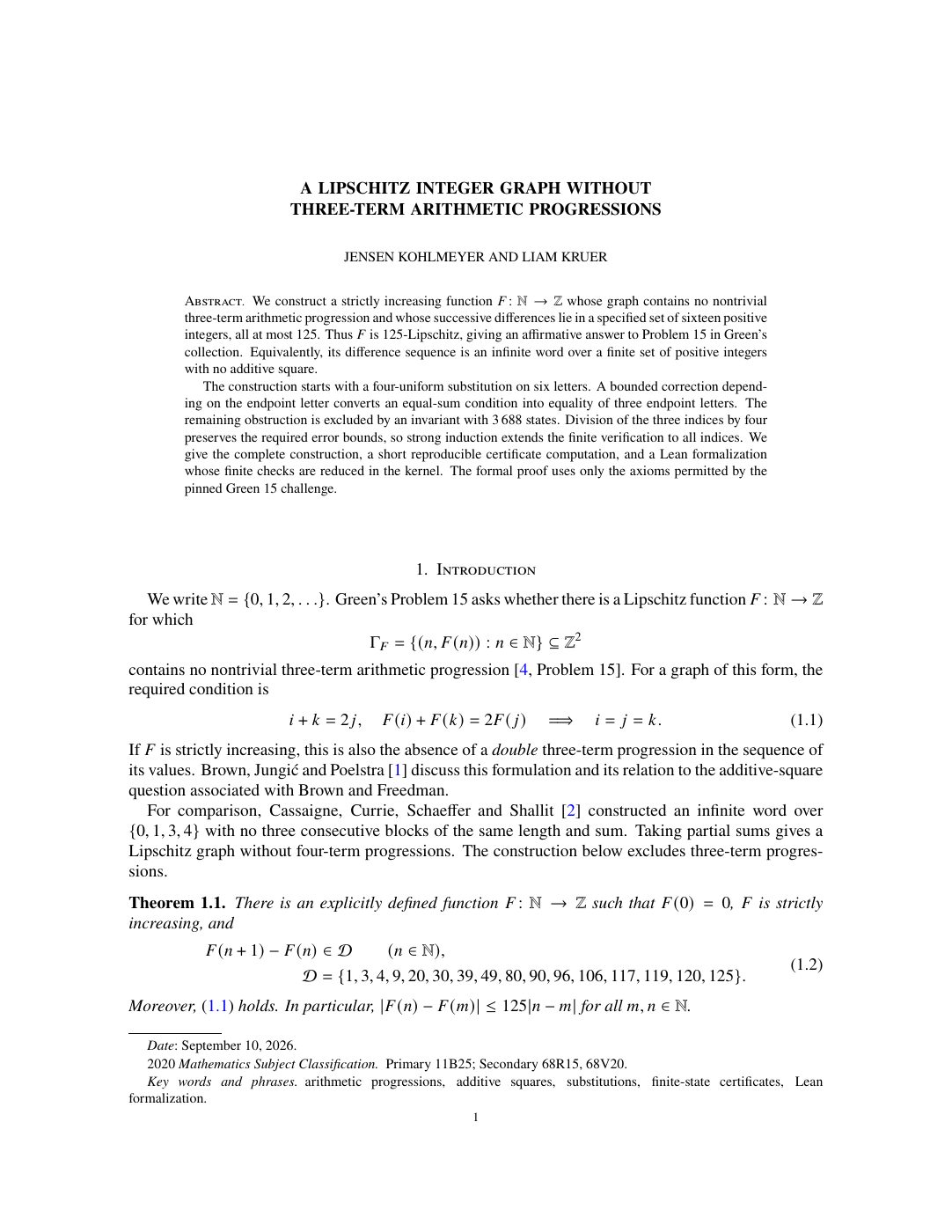First page of Lipschitz graphs and progressions