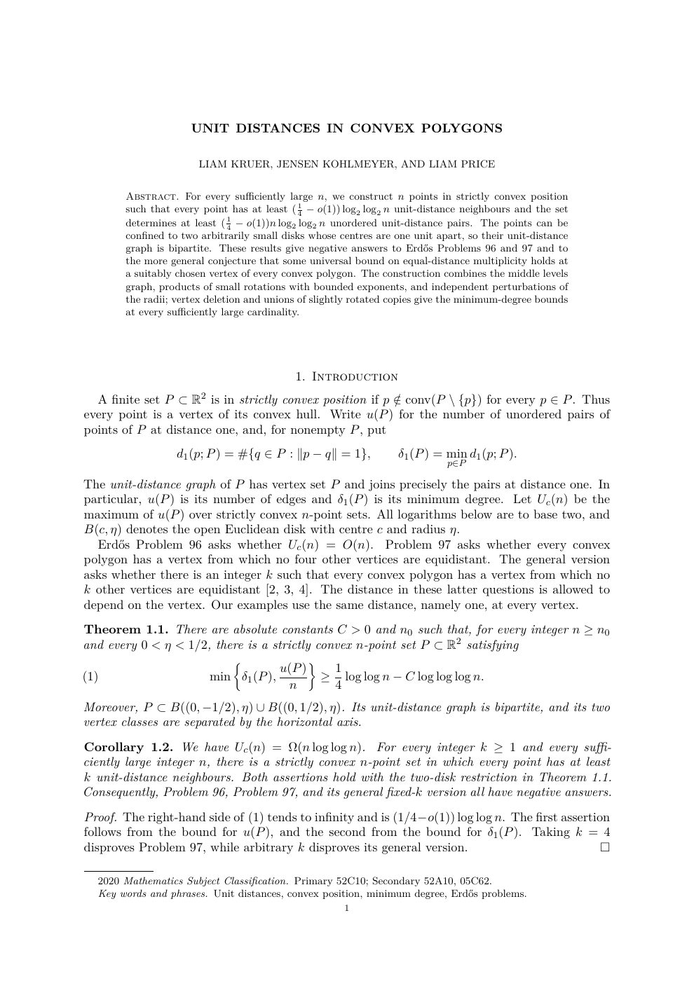 First page of Unit distances in convex polygons